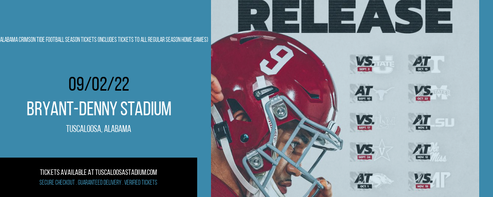 2022 Alabama Crimson Tide Football Season Tickets (Includes Tickets To All Regular Season Home Games) at Bryant-Denny Stadium